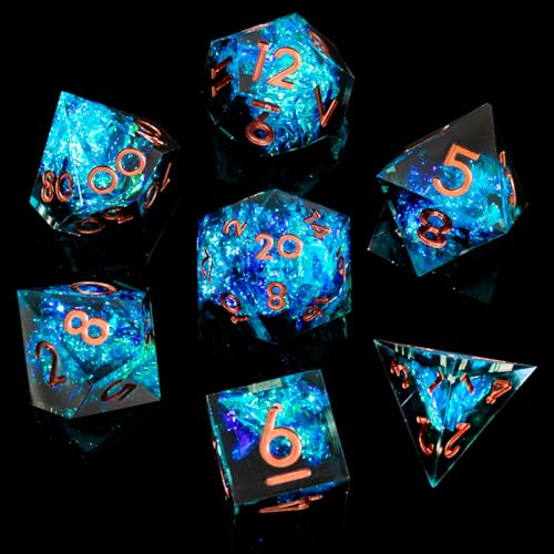 Sharp Edge DND Dice Set Handmade 7 Accessories Dice for Dungeons and Dragons TTRPG Games, Multi-Sided RPG Polyhedral Resin Sharp Edge Dice Roleplaying Games Shadowrun Pathfinder MTG