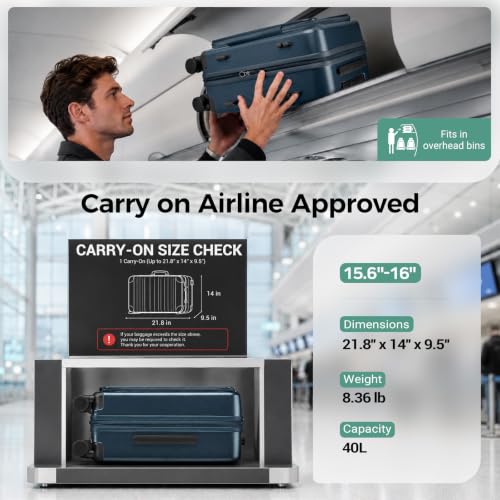 Image of Carry on Luggage Top opening Suitcases, Expandable with Cup&Phone Holder and USB Charging Port,Hardside with Front Pocket Rolling Suitcases with Spinner Wheels & YKK Zippers (Navy, 20 Inch)