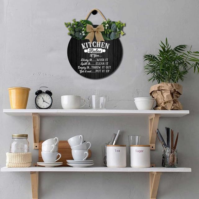 Miniatura 3 de Letreros de cocina, decoración de pared, reglas de cocina, letrero redondo rústico de madera, para el hogar, oficina, tienda o restaurante