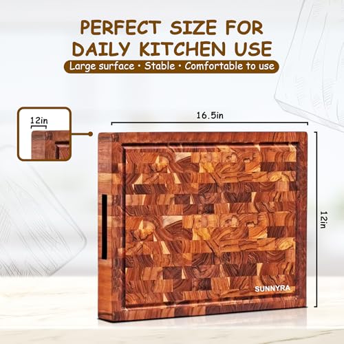 Tabla de Cortar SUUNYRA de Teca, 41,9 x 30,5 cm – Tabla de Madera de Grano Terminal Grande con Ranura para Jugos y Mango, Tabla de Picar Gruesa para Cocina, Carne y Charcutería miniatura 2