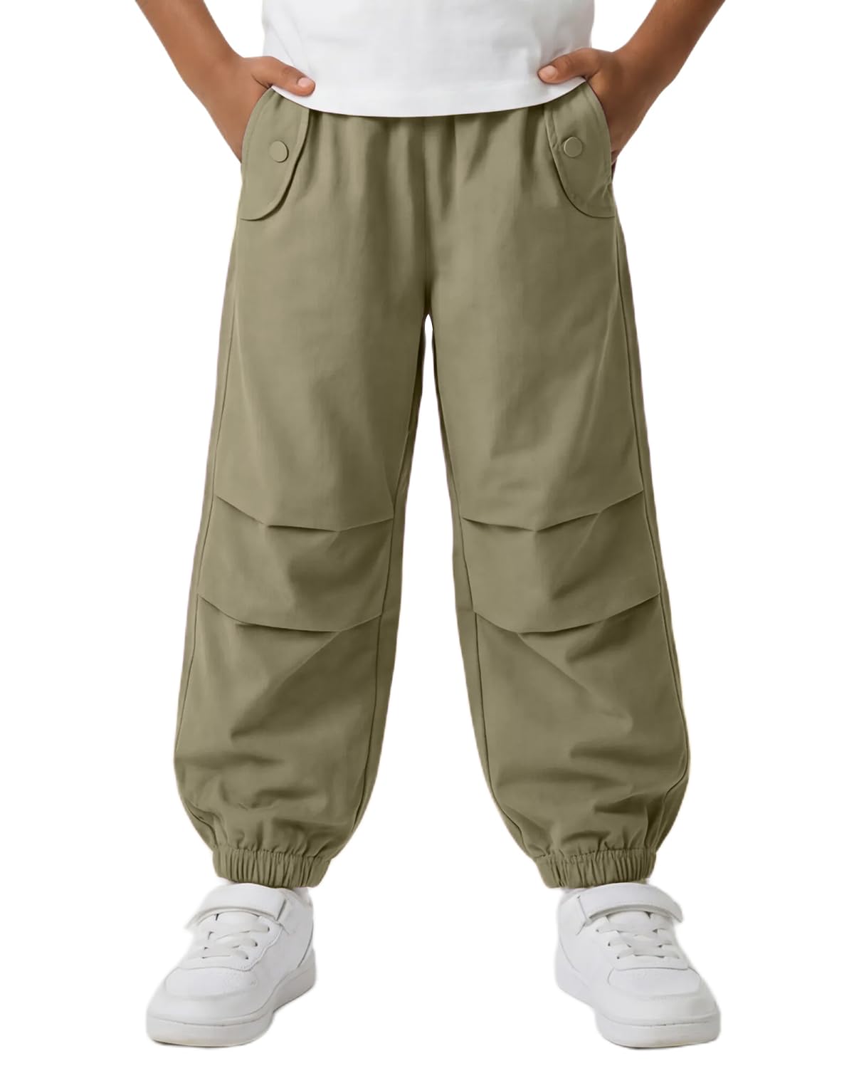 JiAmy Pantalones cargo unisex para niños, transpirables, elásticos, pantalones de paracaídas, ajustados, para niños y niñas, pantalones deportivos al aire libre con bolsillos para 5-14 años