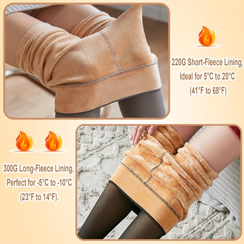 Image of Fleece Lined Tights Women Warm Thick Pantyhose Fake Translucent Fleece Sheer Tights Thermal High Waist Leggings