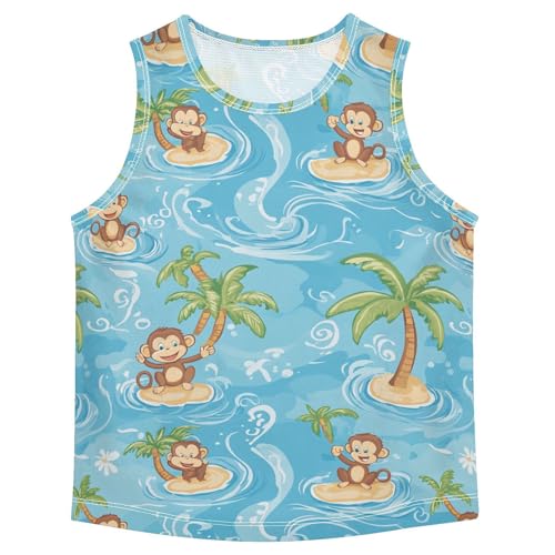 Boys Tank Top Shirts Cute Monkey Waves Paml Tree Sleeveless T-Shirts Crew Neck for Kids Clothing Children