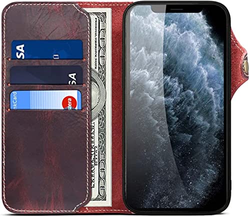 Étui en cuir véritable pour iPhone 14, housse portefeuille rouge élégante