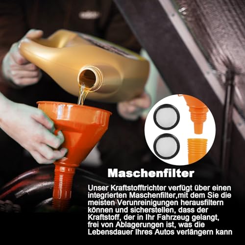 Sinofort 11 Stück EinfüLltrichter Set, Trichter Auto mit Schlauch, Flexibles Kunststoff Trichter Set, Groß Öltrichter, Universal Auto Öleinfülltrichter für Werkstatt Küche Öl Saufen Benzin