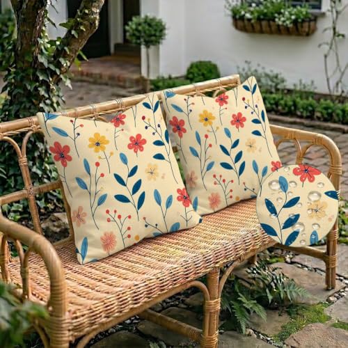 Housses de coussin extérieur imperméable 90x90 cm fleuries en lin