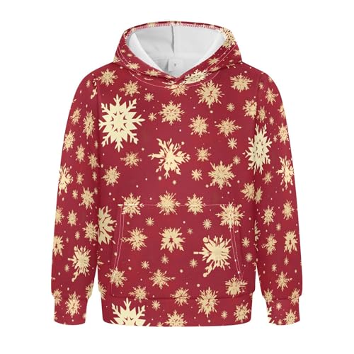 Kids Hoodies Sweaters Christmas Xmas Snowflake Hooded Sweatshirts with Big Pockets for Boys Girls B0400079