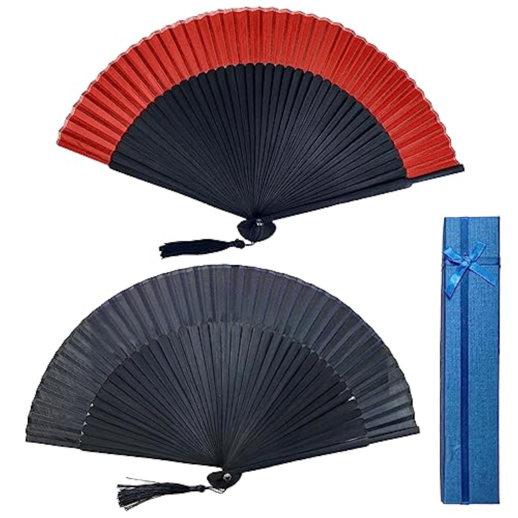 2Pack Handheld Folding Bamboo Silk Hand Fans