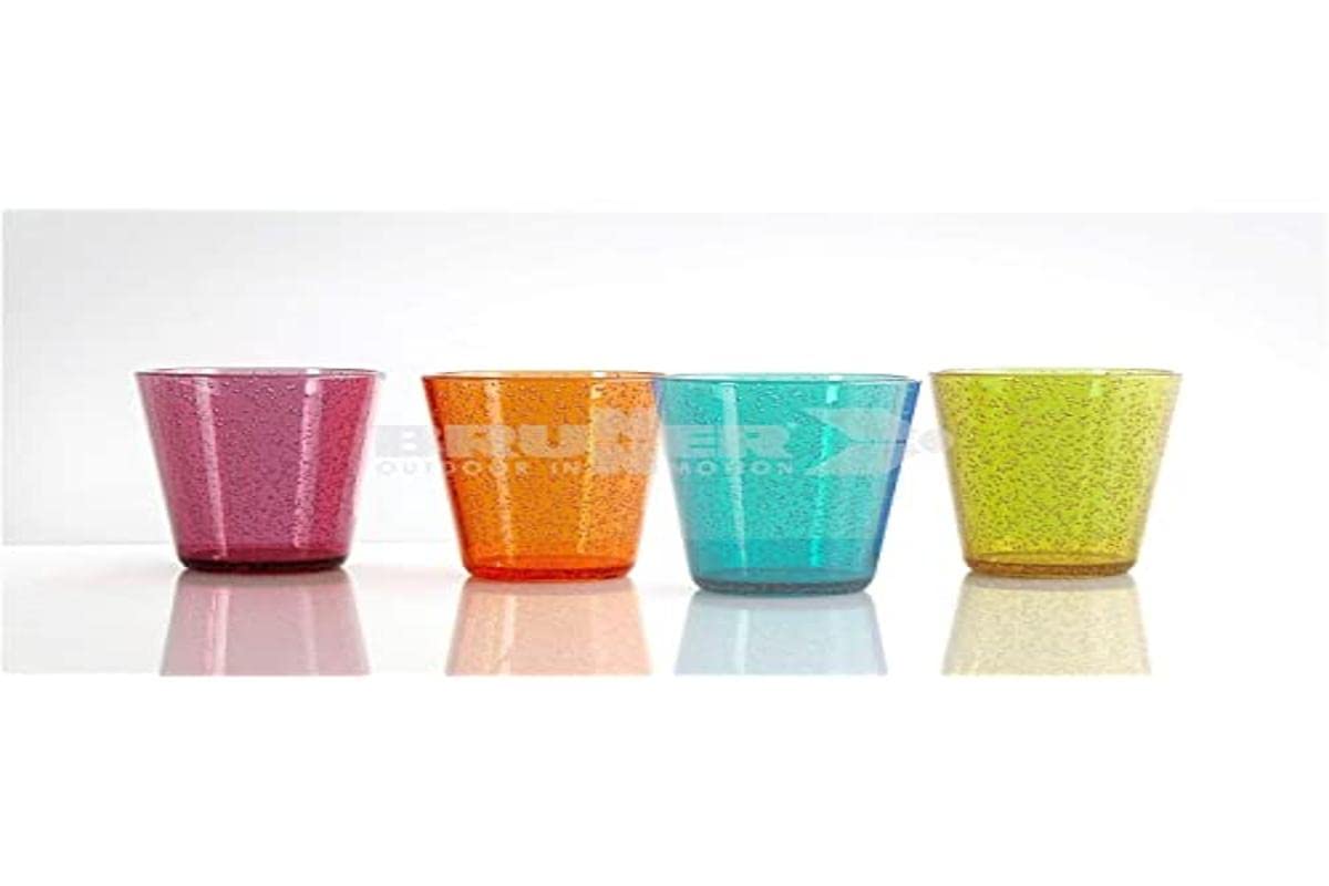 BRUNNER Oxigen 0830208N.C9N Set of 4 Stackable Glasses for Camper, Camping and Boat, 30 cl, Assorted Colours, Anti-Breakage Glasses, MS (60% Acrylic / 40% PS)