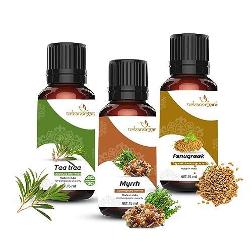 Image of Pure Combo Of 3 Essential oil For Hair & Skin Natural Therapeutic Grade & Undiluted Oil 15ML (Teatree-Myrrh-Fenugreek)