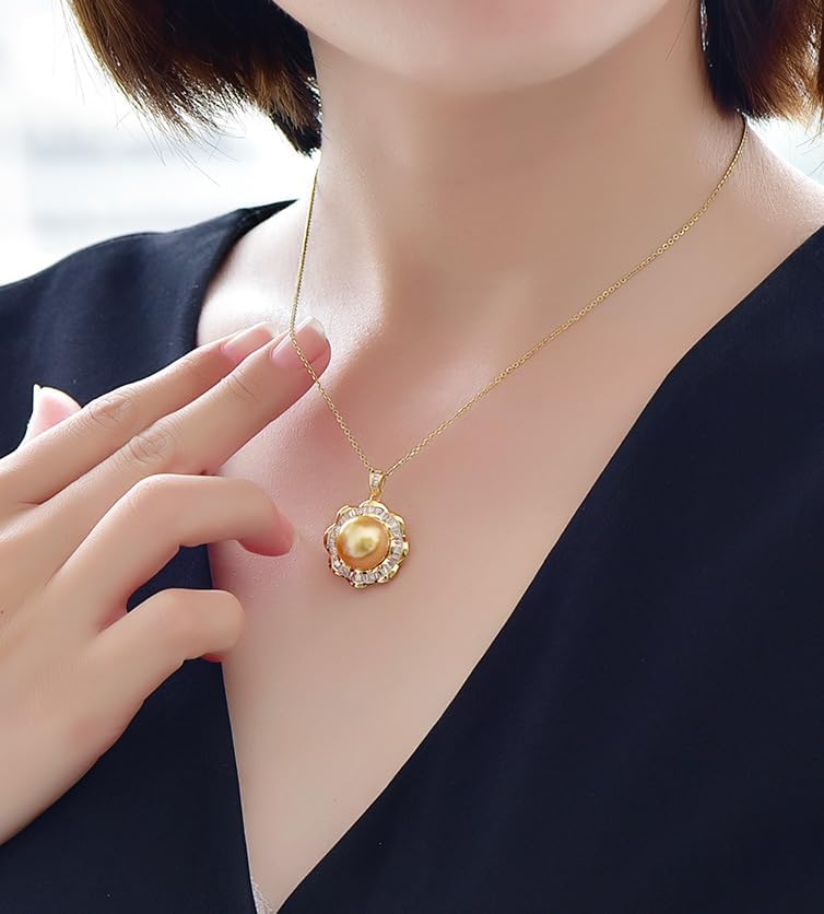 Gifts for Wife Jewelry Plated 18K Gold - Genuine South Sea Golden Pearl Jewelry Pendant Necklace for Women, Birthday Gift for Girlfriend, Valentine's Day for Wife, Mother's Day for Mom Grandma