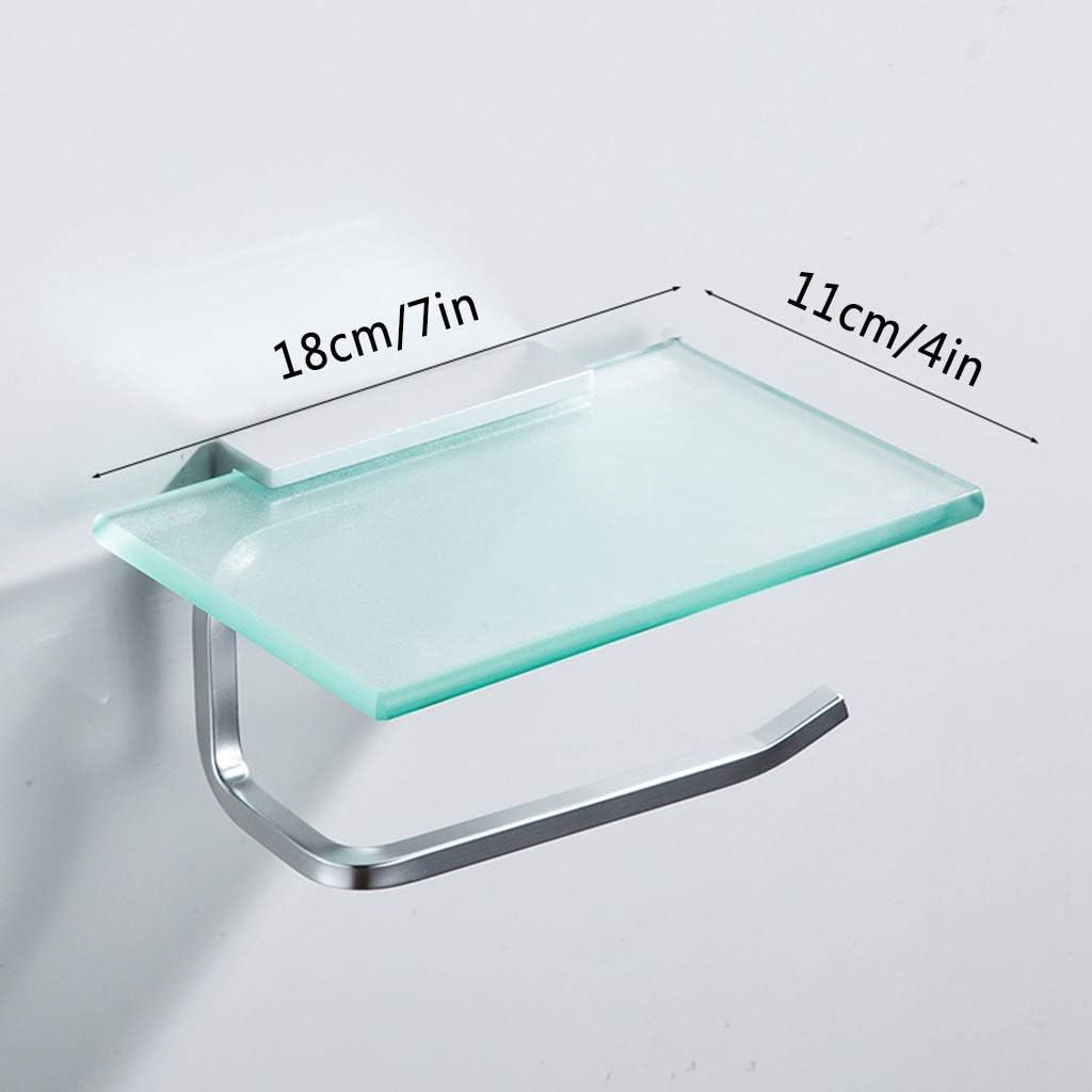 Floating Shelves Glass Mobile Phone Shelf,Space Aluminum Toilet Roll Holder,Convenient and l,for Bathroom Shower Room (Color : Silver, Size : Style 2) (Silver Style 1)