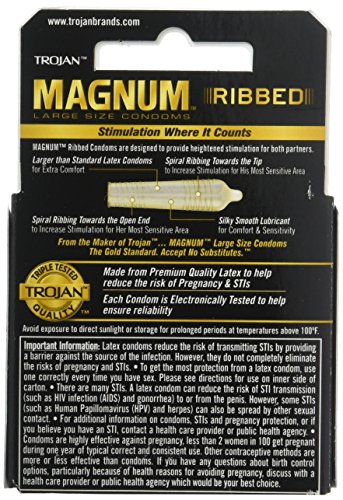 Trojan Magnum Ribbed Condoms, Unscented, 3 Count #TOP1