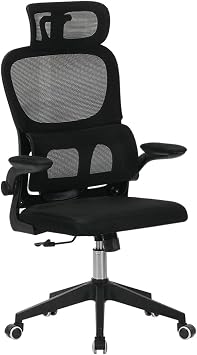 Ergonomic Office Chair with 3D Adjustable Headrest, High Back Mesh Desk Chair with Lumbar Support, Thickened Cushion Computer Chair, 300 lbs Capacity Swivel Task Chair for Home Office Studio Black