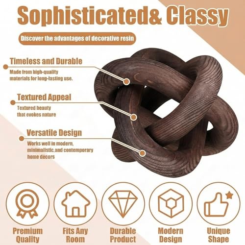 Image of Yalikop 3 Link Wood Knot Decor Rustic Home Decor Accents Hand Carved Coffee Table Decoration, Boho Chain Link Decoration, Modern Shelf, Rustic Objects for Home Living Room Bedroom(Black Walnut)