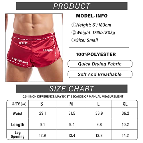 Amy Coulee Mens Satin Shorts Silk Boxers Sexy Split Side Lounge Shorts 3 Inch Pajama Bottoms (M, Red) #TOP6