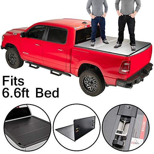 Lockable Hard Tri Fold Truck Bed Tonneau Cover Compatible for Chevy 2014-2018 Silverado Compatible for GMC Sierra 6.6  Standard Short Bed No Drill Top Mount Assembly w Rails+Mounting Hardware