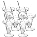Glokers Dessert Cups, 5.5 Ounce Ice Cream Bowl or Sundae Cup, Clear Glass Tumblers Including Long Handle Stainless Steel Sundae Spoons, Set of 6 Each