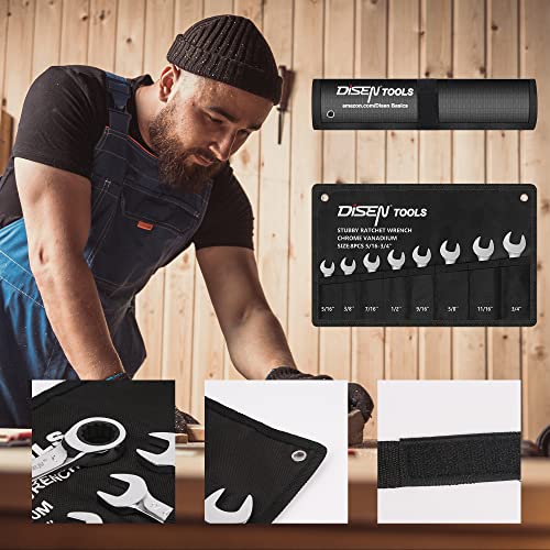 Disen 8Pcs Stubby Ratcheting Combination Wrench Set,Standard & Stubby, Sae/Metric,12 Point, 72 Teeth Box End And Open End Wrench Set, Premium Cr-V Steel, With Inch Size 5/16"-3/4" #TOP6