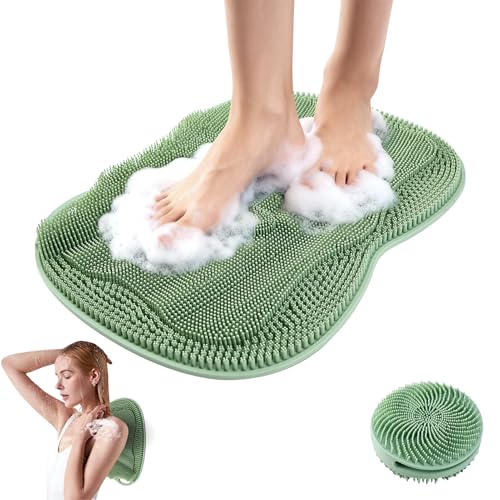 EaTubano Bath Shower Foot Scrubber Mat - Silicone Shower Foot Scrubber Mat (XL) Cleaner Foot Toes Clean Pad Without Bending Non-Slip Suction Cups Bathroom mat 17.2 * 13 inch - Green