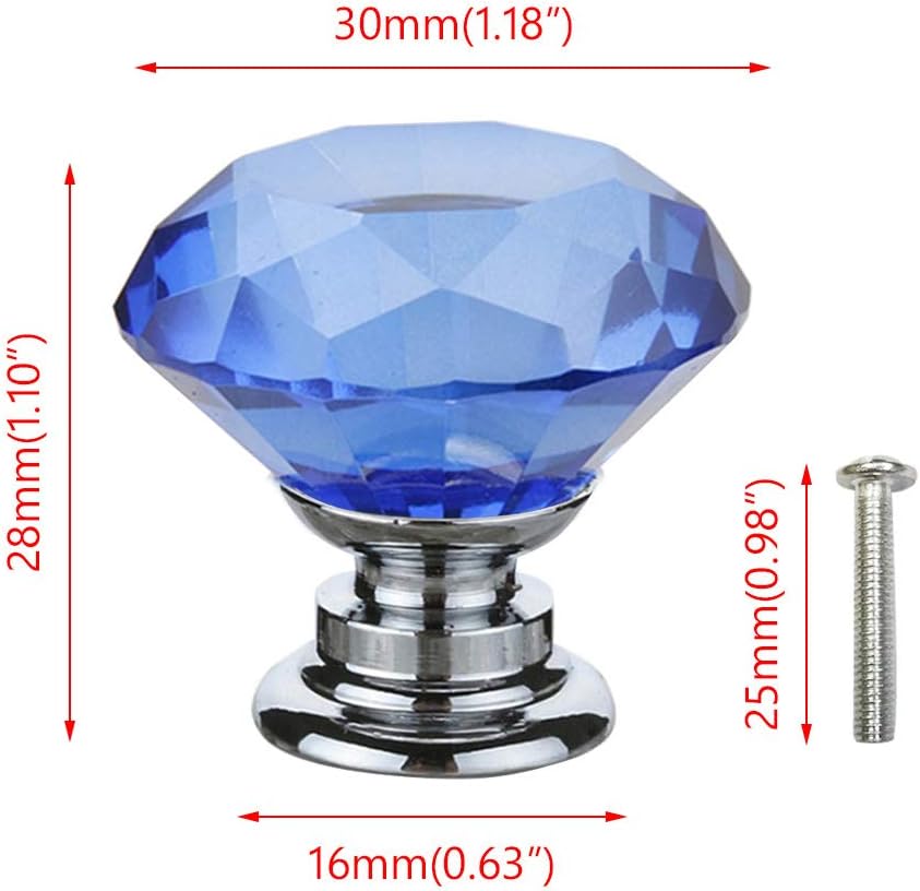 BOZONLI 6pcs 30mm Blue Crystals Glass Drawer Knobs Cupboard Knobs Door Knobs Cabinet Handle Drawer Pull Handle with Screw - Image 5