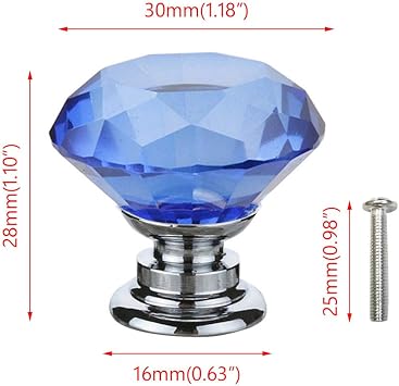 Blue Crystals Glass Door Knobs Drawer Knobs Cupboard Knobs Drawer Handles Cupboard Handles Cabinet Pulls (30mm,6pcs)