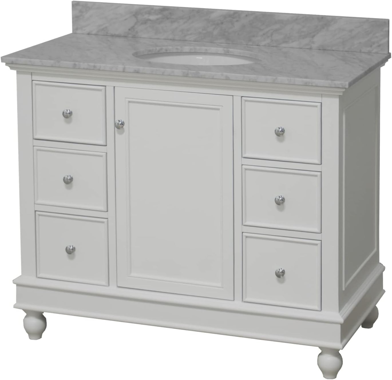 Bella 42-inch Bathroom Vanity: White Cabinet with Carrara Marble Countertop and Ceramic Sink