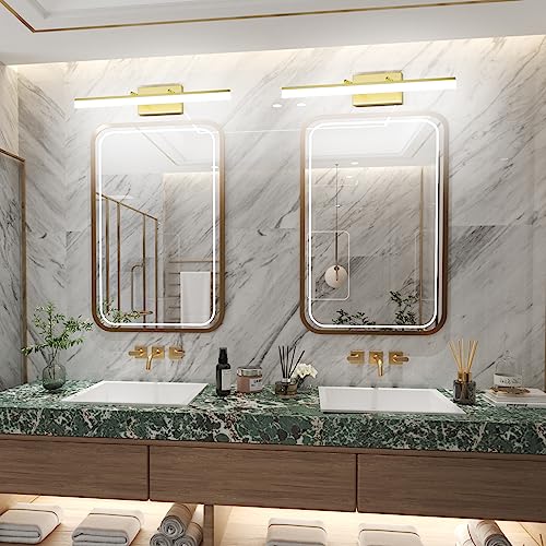 Image of Aipsun Bathroom Vanity Light Brushed Gold Modern LED Vanity Lighting Over Mirror 24inch Adjustable Gold Wall Light for Bathroom (Cool White 5500K)