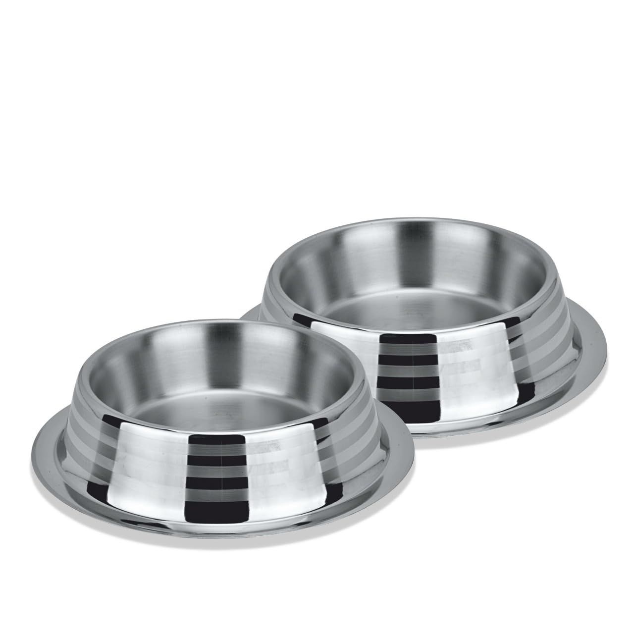 Happinesque Stainless Steel Dog Bowls | Cat Bowls (Pack of 2) - Anti Skid & Non Tip Dog Water Bowl | Cat Water Bowl Set - Dishwasher Safe - 32 Oz - 950 ml - 23 cm Diameter (Elegant Silver Stripes) โ image 1