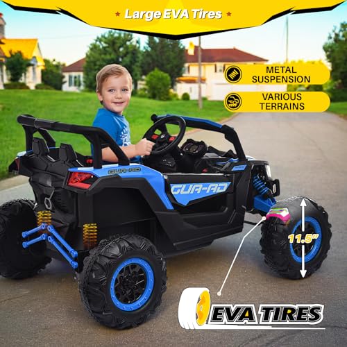 Blitzshark 24V Kids Ride on UTV 4WD Electric Off-Road Vehicle, with 4X200W Powerful Motors, 7AH Big Battery, 5 MPH MAX Speed, Remote Control, EVA Tires, Leather Seat, Metal Suspension, Music, Blue