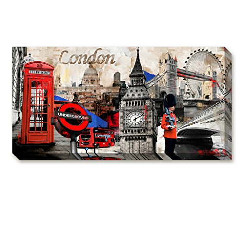 Home Decoration Painting Large Size London City Eye Big Ben Landscape Collage Style Print Wall Art Retro Artwork Framed Ready To Hang 24x47x2 Inch