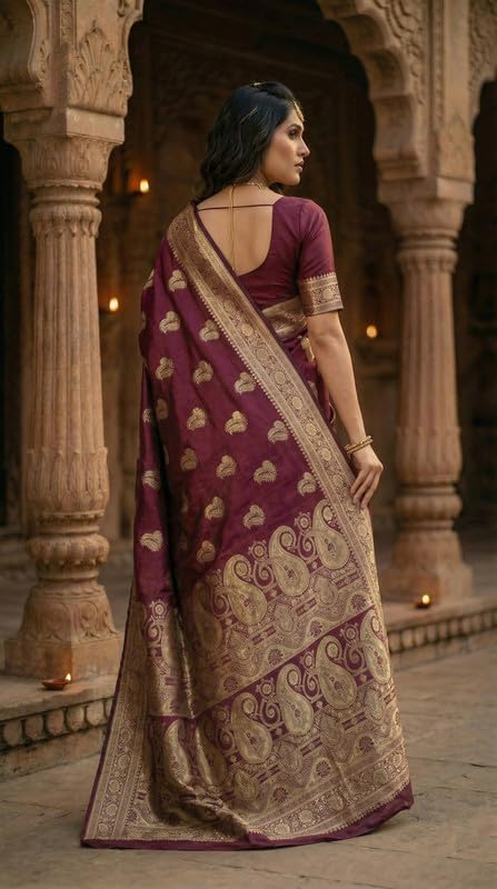 Image of C J Enterprise Women's Pure Soft Silk Saree With Blouse Piece For Wedding (KeriLichi)