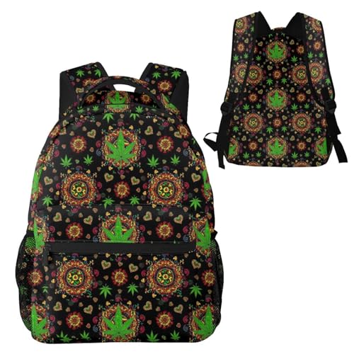 Sac à dos de voyage ergonomique motif feuille d'herbe verte psychédélique