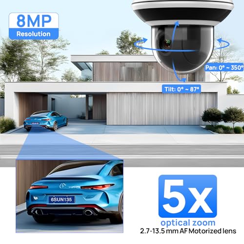 Image of VIKYLIN UltraHD 4K 8MP PoE IP PTZ Camera Outdoor,4K PTZ IP Dome Security Camera with 5X Optical Zoom 2.7-13.5 mm, Human Vehicle Detection, 2-Way Audio,131ft IR Night Vision, IK10 /IP67,Blue Iris,NDAA