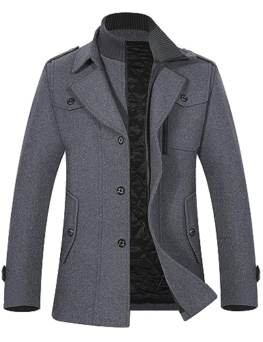 Image of APTRO Men's Pea Coat Wool Jacket Windbreaker Single Breasted Winter Coat