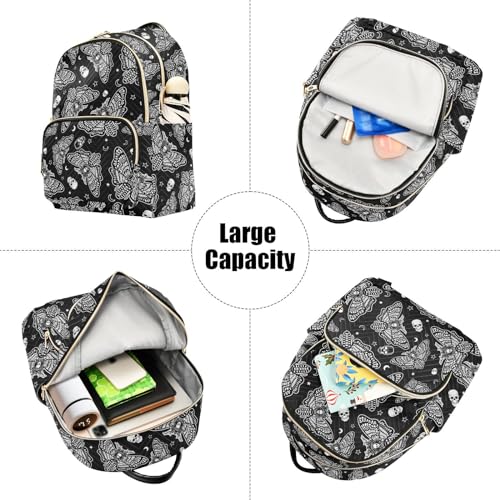 Image of Gothic Gothic Skull Moth Mini Backpack Fashion Backpack Purse for Women,Handbag Shoulder Bag Casual Daypack, Ladies Gift for College Work (M)