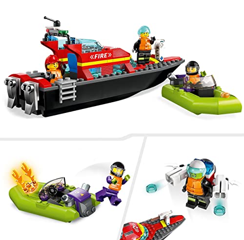 LEGO 60373 City Feuerwehrboot, Spielzeug, das im Wasser schwimmt, Geschenk zu Weihnachten für Jungen und Mädchen ab 5 Jahren, Feuerwehr-Boot-Spielzeug mit Rennboot, 3 Minifiguren und Jetpack – Bild 5