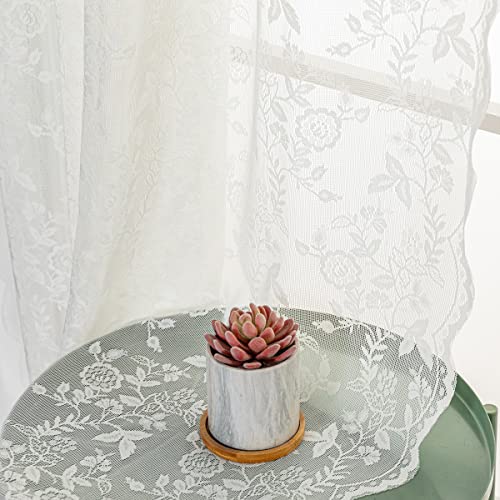 H.ebony Ivory Lace Curtains 63 Inch Length, Country Branch Leaf Scalloped Floral Lace Sheer Curtains For Bedroom, Privacy Vintage Lace Curtain Panels For Windows, 52 X 63 Inch, Light Beige, 1 Pair #TOP7