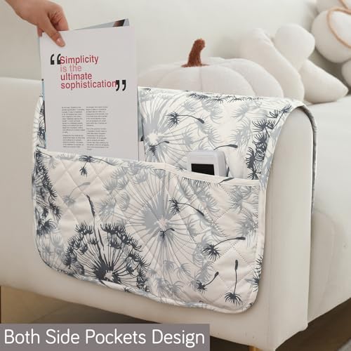 Image of HOKIPO Printed Waterproof + Anti-Slip + Quick Dry Sofa Armrest Cover with Pockets (2Pcs), Dandelion Anchor Grey (AR-5237-P6-L*2)