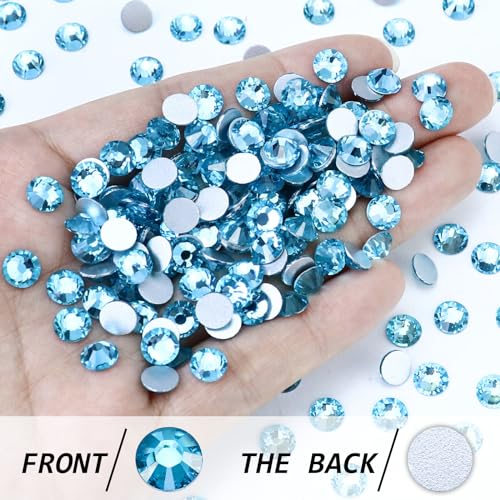Image of 1440PCS SS3 Crystal Glass Flatback Rhinestones, Round Flat Back Crystal Gems for Nail Art and Craft Clothes, Glue Fix Diamond Stones Aquamarine /Lake Blue (1.3-1.4mm)