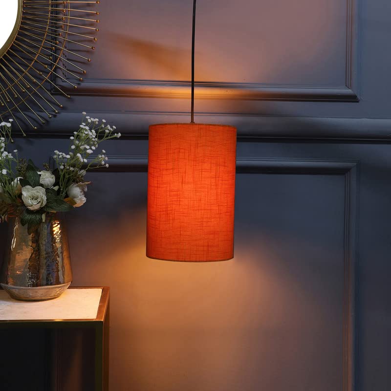 Image of Orange Texture Color, Classic Pendant Cylinder Lamp Shade, Decorative Light Lamp, Hanging Spotlight with Fixture, 40Watts, Black Canopy -: Pack of 1 (6 * 10 Inches)