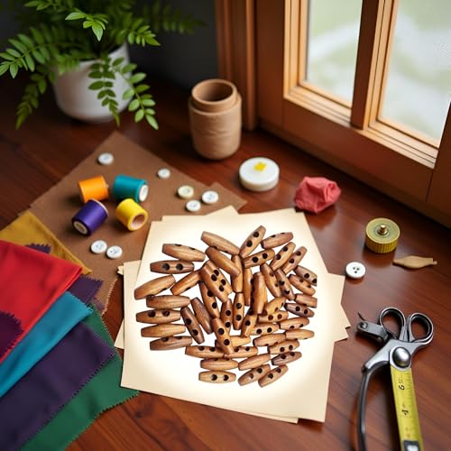 50 Pcs Brown Olive Shape Wooden Toggles Buttons 2 Holes Sewing for Clothes Decor Fasteners, Reusable Waist Wooden Toggles Buttons for Clothing Dresses Skirts No Sewing Decoration Accessories