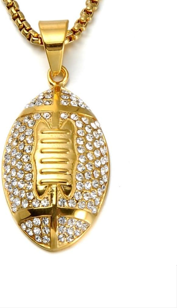 American Football Necklace for Men, Hip Hop Rugby Necklace, American Soccer Pendant Necklace with 23.6"Chain,Punk Rock American Football Pendant, Gold American Football Sport Necklace Jewelry for Men