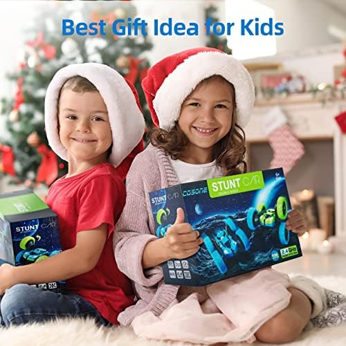 cosone Remote Control Cars, RC Cars with Headlights 2.4GHZ Remote Car Toys, 4WD Off Road Stunt Car Double Sided 360° Rotating, Birthday Gifts for Boys Age 6+ Years Old (Blue-Green)