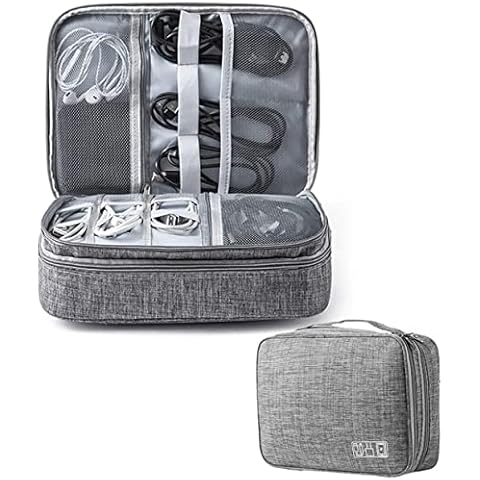 Travel Electronics Organizer, Waterproof Cable Organizer Bag for Electronic Accessories Double Layer Large Shockproof Cable Storage Bag for Cord, Power Bank, Tablet (Gray) Cover