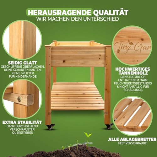 Hochbeet auf Rollen aus Holz für Balkon und Terrasse