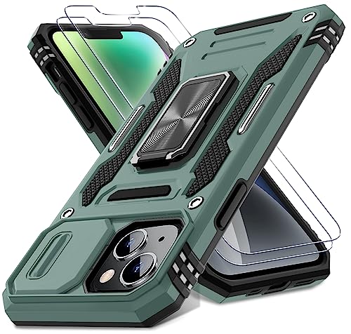 Coque iPhone 14 et 13 lot de 2 avec cache caméra coulissant et protège-écran vert