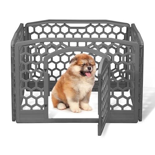 Iris Ohyama, Recinto per Cani da Interno, Plastica, Parco, Per Cucciolo, Gatti, Animali domestici, Interni, Esterni, Gabbia, Cuccia, Canile, A58cm/4 Pannelli, Grigio, CI-584HC