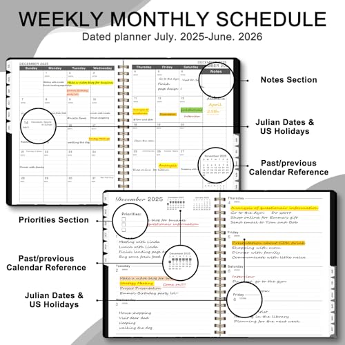 Ymumuda 2025-2026 Planner Weekly Monthly,JUL.2025 to JUN.2026, 12 Months, 8.5" X 11", Large Monthly Calendar Planner with Spiral Bound, Excellent for School Office Supplies, Black - Thumbnail 3