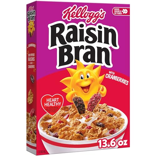 Kellogg's Raisin Bran with Cranberries Breakfast Cereal, Fiber Cereal, Family Breakfast, 13.6oz Box (1 Box)